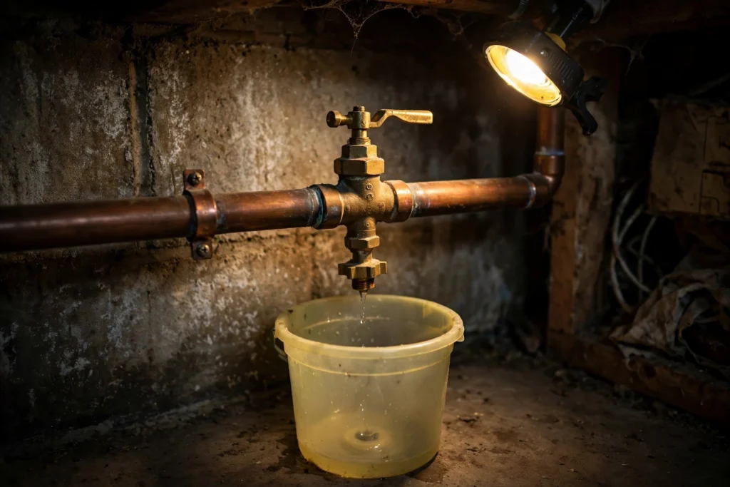 Interior shut-off valve with drain cap for an outdoor faucet water line